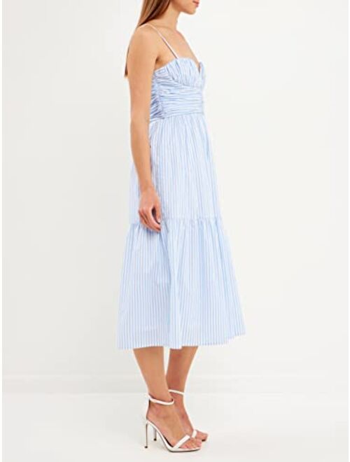 English Factory Women's Stripe Shirred Detail Midi Dress