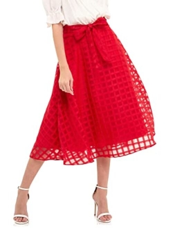 Women's Plaid Organza Fit & Flare Midi Skirt