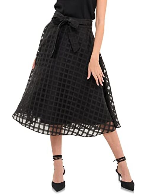 English Factory Women's Plaid Organza Fit & Flare Midi Skirt