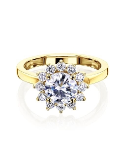 Himawari Sunflower Moissanite (GH/VS) and Diamond Ring 14k Gold