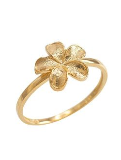 Flower Collection Dainty 14k Yellow Gold Hawaiian Plumeria Flower Ring