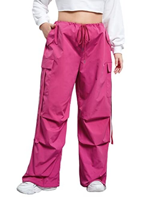 Floerns Women's Plus Size Flap Pocket Drawstring High Rise Parachute Baggy Cargo Pants