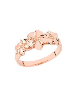 Flower Collection Certified 10k Gold Trio Hawaiian Plumeria Flower Ring