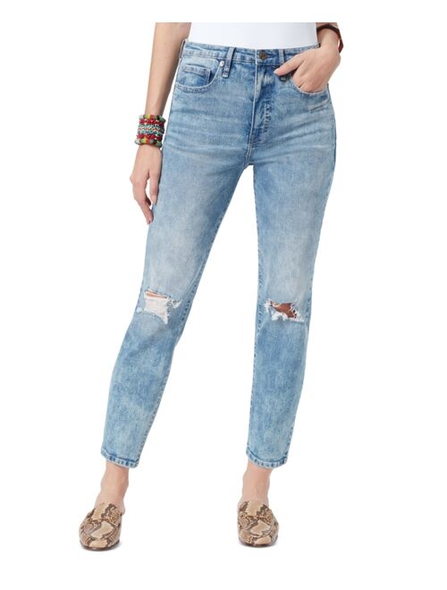 SAM EDELMAN High Rise Distressed Straight Leg Jeans