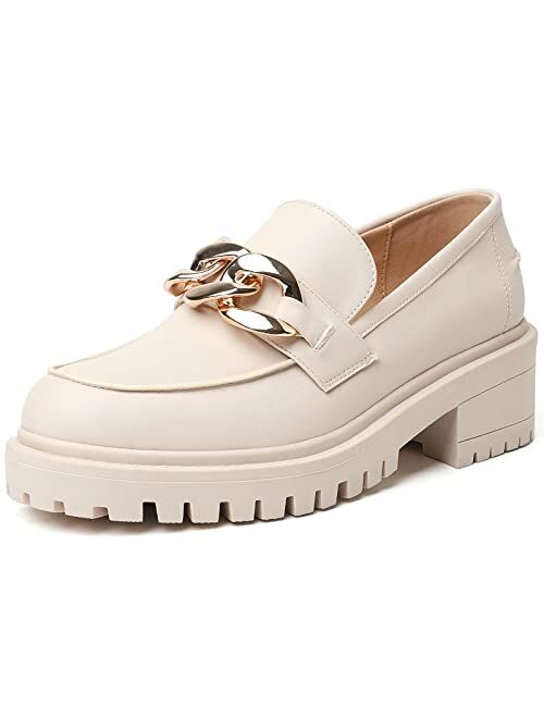 Mostrin Platform Loafers for Women with Chain Slip On Round Toe Chunky Loafer Shoes Penny Casual Lug Sole Business Shoes