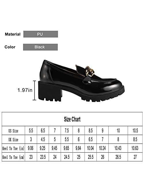 MACNMEUU Chunky Loafers Women Platform Loafers for Women Comfort Slip-on Loafers with Chain Faux Leather