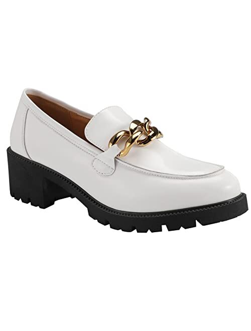 MACNMEUU Chunky Loafers Women Platform Loafers for Women Comfort Slip-on Loafers with Chain Faux Leather