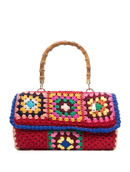 la milanesa crochet-design bamboo-handle tote bag