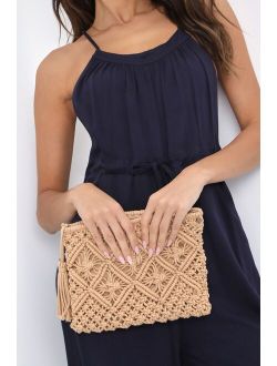 Festival Essential Tan Crochet Zip-Top Pouch