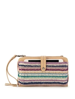 Iris Large Smartphone Crossbody Bag in Hand-Crochet & Faux Leather, Detachable Wristlet Strap