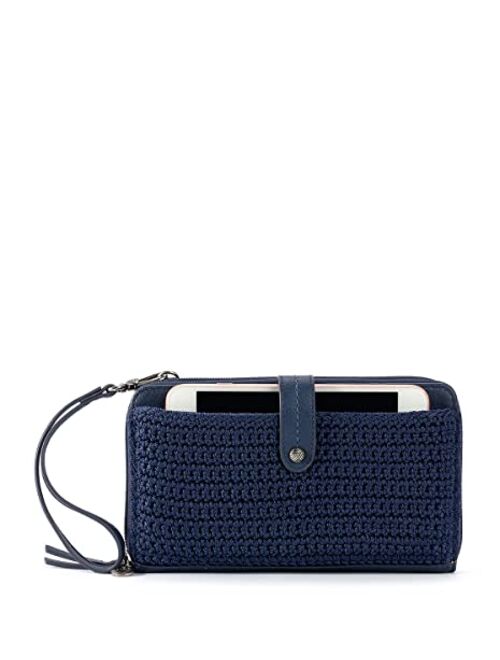 The Sak Iris Large Smartphone Crossbody Bag in Hand-Crochet & Faux Leather, Detachable Wristlet Strap