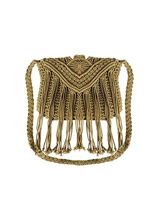 DIGOGO Womens Cotton Crochet Fringe Crossbody Shoulder Bag Bohemian Summer Beach Purse Handwoven Straw Bag