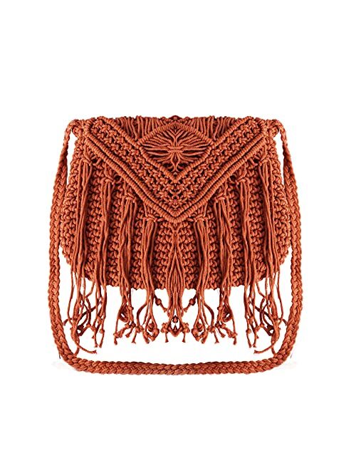 DIGOGO Womens Cotton Crochet Fringe Crossbody Shoulder Bag Bohemian Summer Beach Purse Handwoven Straw Bag