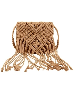 Magibag Crochet Tassel Handbag Straw Envelope Clutch Bag Cotton Macrame Purse Hobo Hand-Woven Beach Wristlet Bag with Zipper