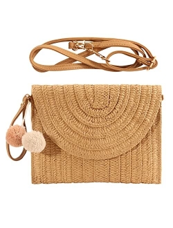 Magibag Crochet Tassel Handbag Straw Envelope Clutch Bag Cotton Macrame Purse Hobo Hand-Woven Beach Wristlet Bag with Zipper