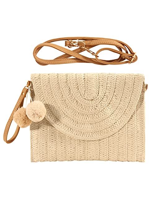 Magibag Crochet Tassel Handbag Straw Envelope Clutch Bag Cotton Macrame Purse Hobo Hand-Woven Beach Wristlet Bag with Zipper