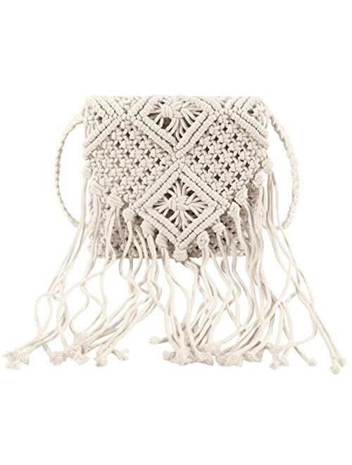 Magibag Crochet Tassel Handbag Straw Envelope Clutch Bag Cotton Macrame Purse Hobo Hand-Woven Beach Wristlet Bag with Zipper