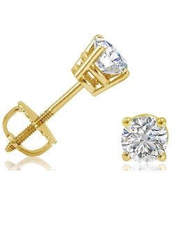 Amanda Rose Collection AGS Certified 1/2ct TW Round Real Diamond Stud Earrings for Women in 14K White Gold or Yellow Gold with Screw Backs|Natural Real Diamonds| Real 14K