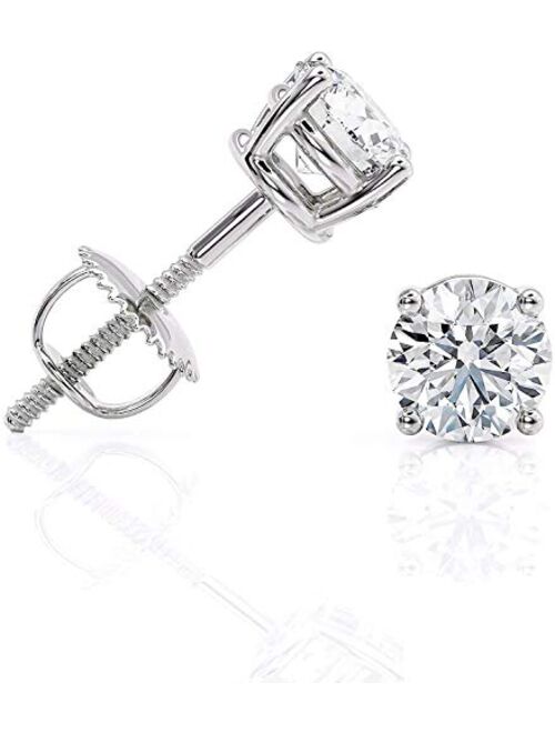 1 to 2 Carat Natural Diamond Stud Earrings IGI Certified Total Weight Round in 14K White Gold with Screw Backs by Beverly Hills Jewelers