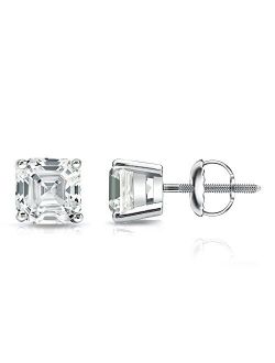 1/2 Carat Lab Grown Diamond Asscher Cut Stud Earrings in 14k Gold (VS-SI, cttw) 4-Prong Basket Screw Back by Diamond Wish