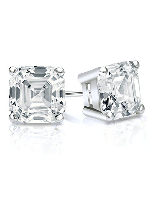 1/2 Carat Lab Grown Diamond Asscher Cut Stud Earrings in 14k Gold (VS-SI, cttw) 4-Prong Basket Screw Back by Diamond Wish