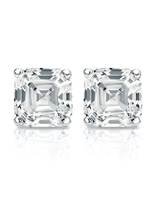 1/2 Carat Lab Grown Diamond Asscher Cut Stud Earrings in 14k Gold (VS-SI, cttw) 4-Prong Basket Screw Back by Diamond Wish