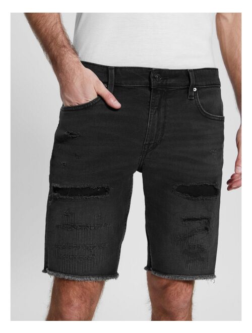 GUESS Men's Rip-and-Repair Regular Fit Denim Shorts