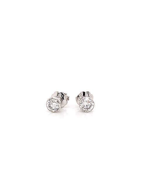 1/4 to 2 Carat Diamond Round Stud Earrings in 14k Yellow or White Gold (H-I, I2-I3, cttw) Bezel Set Screw Back by Diamond Wish