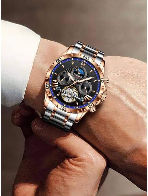 GLENAW Jewelry & Watches Men Triple Dial Mechanical Watch