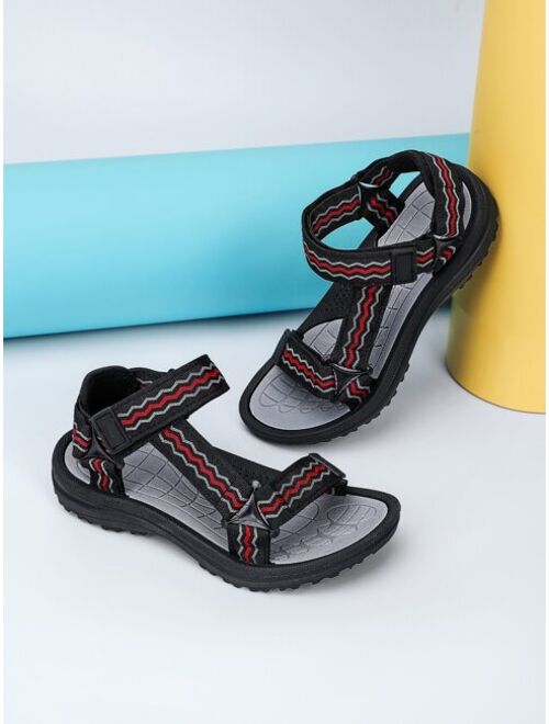 Xiemo Shoes Boys Striped Pattern Hook-and-loop Fastener Sports Sandals, Sporty Outdoor Fabric Sport Sandals