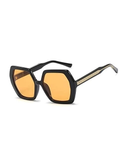 Retro Oversized Hexagon Sunglasses for Women Irregular Trendy 60s Vintage Polygon Sun Glasses for Ladies