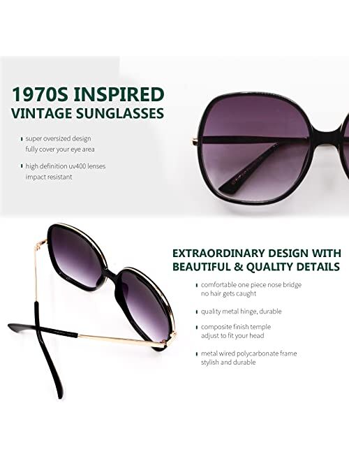 Freckles Mark 70s Super Oversize Square Sunglasses for Women Vintage Rectangular Plastic Frame