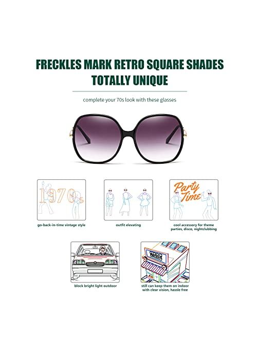 Freckles Mark 70s Super Oversize Square Sunglasses for Women Vintage Rectangular Plastic Frame