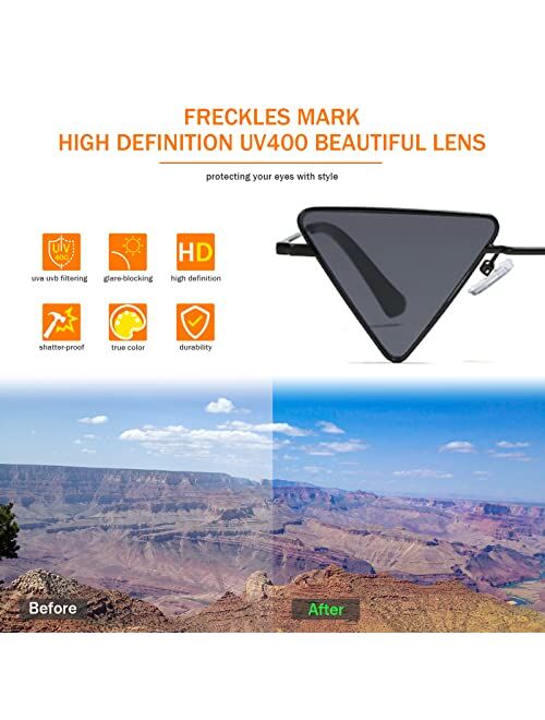 Freckles Mark Light Triangular Small Hippie Sunglasses Metal Frame Tinted Colorful Lens F3184