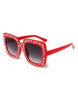 Large Jeweled Sunglasses for Women Crystal Bling Studded Oversized Square Frame