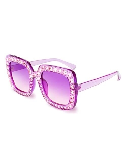 Large Jeweled Sunglasses for Women Crystal Bling Studded Oversized Square Frame