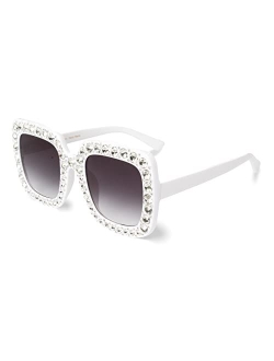 Large Jeweled Sunglasses for Women Crystal Bling Studded Oversized Square Frame