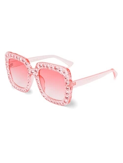 Large Jeweled Sunglasses for Women Crystal Bling Studded Oversized Square Frame