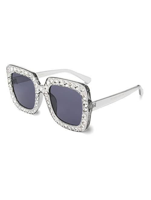 Freckles Mark Large Jeweled Sunglasses for Women Crystal Bling Studded Oversized Square Frame