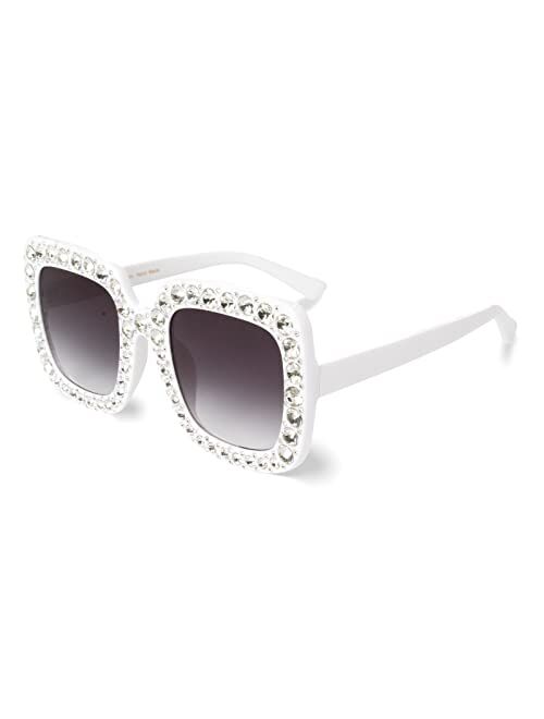 Freckles Mark Large Jeweled Sunglasses for Women Crystal Bling Studded Oversized Square Frame