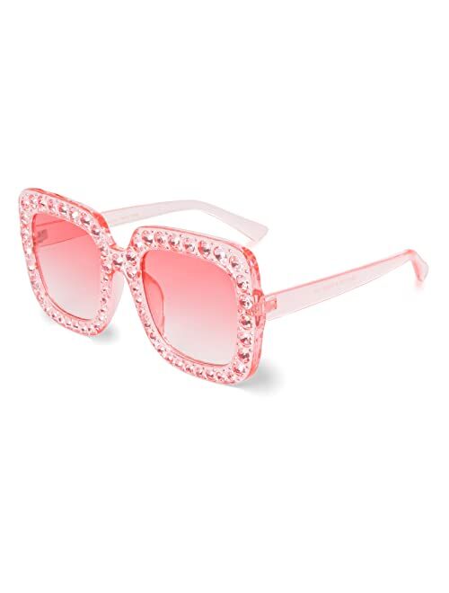 Freckles Mark Large Jeweled Sunglasses for Women Crystal Bling Studded Oversized Square Frame