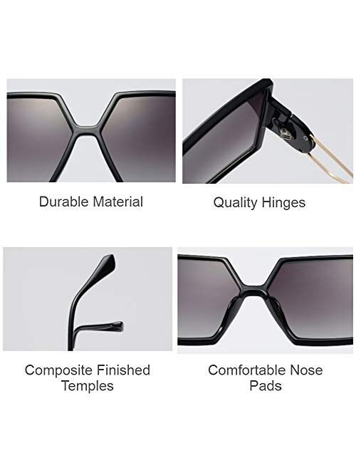 Freckles Mark Extra Large Angular Sunglasses for Women Retro Oversize Square Statement Glasses