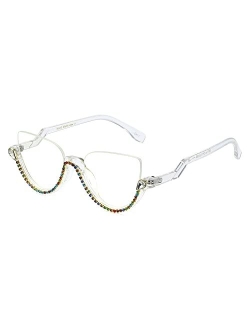 Women Cateye Sunglasses Half Rimmed 60s Semi-cateye Semi Rimless Jeweled Frame