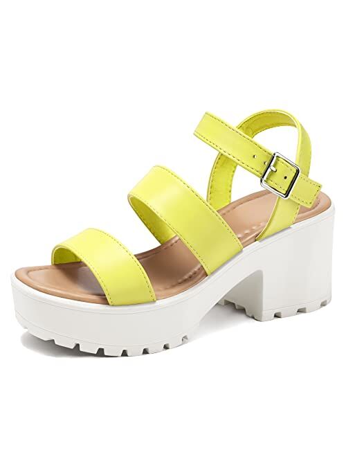 mysoft Women's Platform Sandals Ankle Strap Open Toe Lug Sole 3 Inch Chunky Block Heeled Sandals