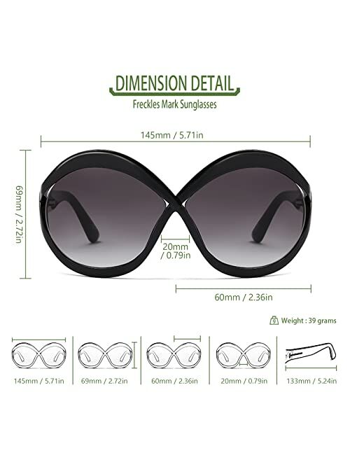 Freckles Mark Large Circular Sunglasses for Women Retro Lennon Hippy Inspired Round Glasses