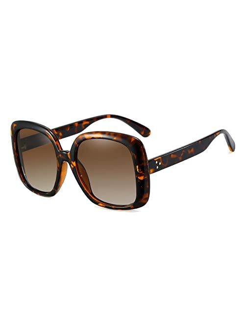 Freckles Mark Polarized Women Square Sunglasses 70s Vintage Inspired Trendy Shades Retro Big Frame Black Jackie O Glasses