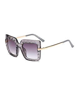 Oversized Square Sunglasses for Women Celebrity Bold Frame Metal Temples F5045