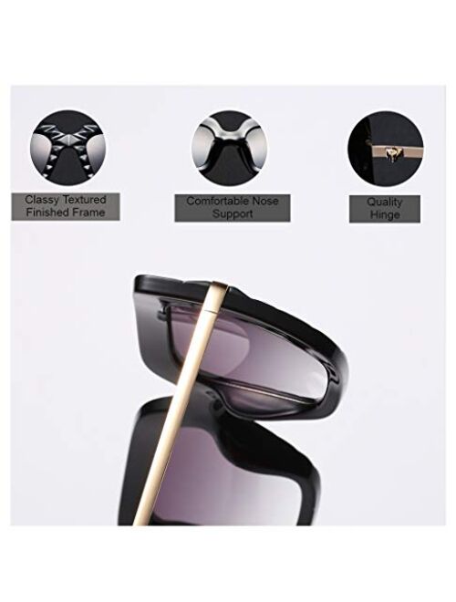 Freckles Mark Oversized Square Sunglasses for Women Celebrity Bold Frame Metal Temples F5045