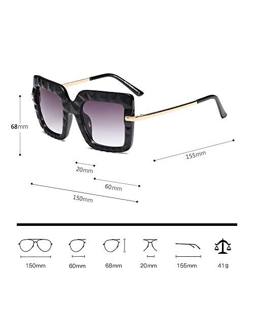 Freckles Mark Oversized Square Sunglasses for Women Celebrity Bold Frame Metal Temples F5045