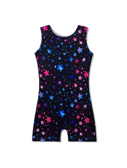 Myqff Leotards for Girls Gymnastics with Shorts Butterfly Unicorn Mermaid Dance Unitards Biketards Hotpink Black